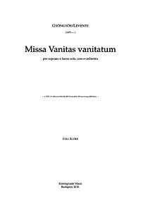 Levente Gyöngyösi: Missa Vanitas vanitatum