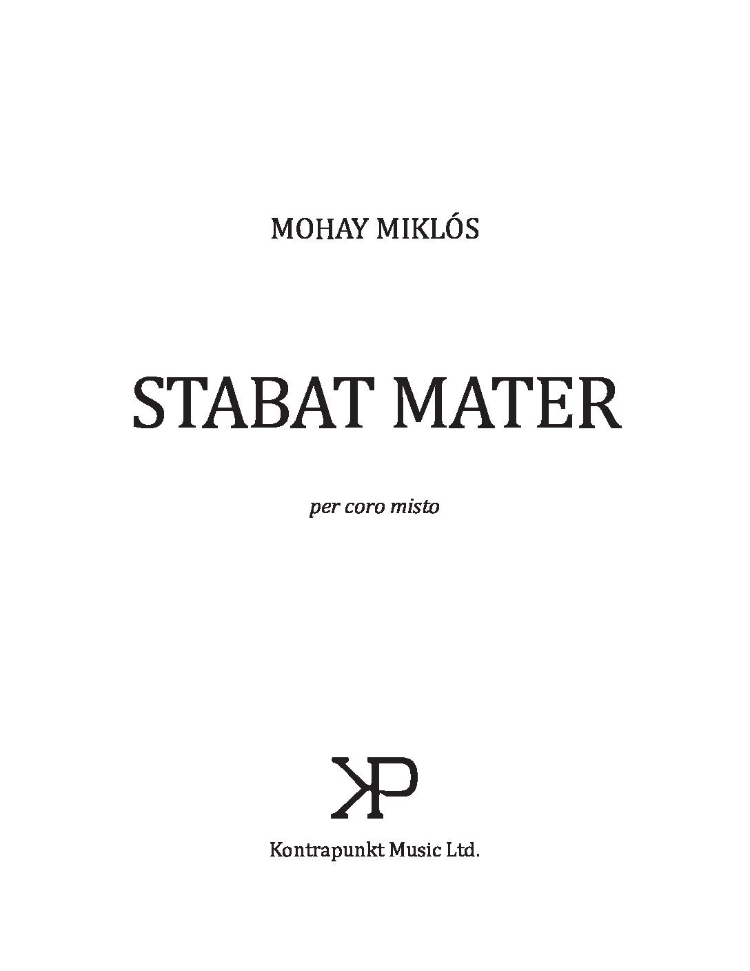 Miklós Mohay: Stabat Mater – per coro misto